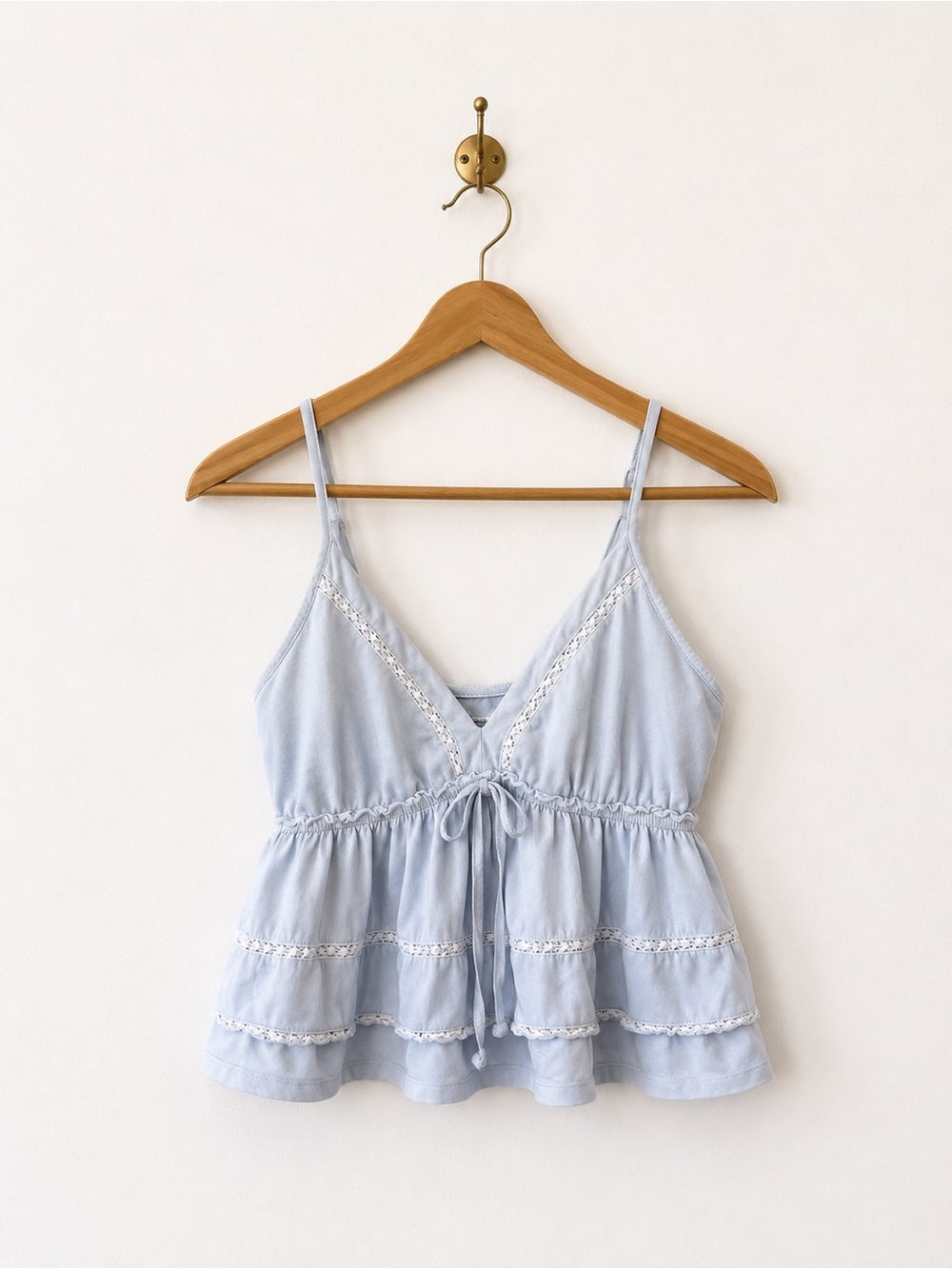 SO Light Blue Lace-Trim Peplum Tank Top
